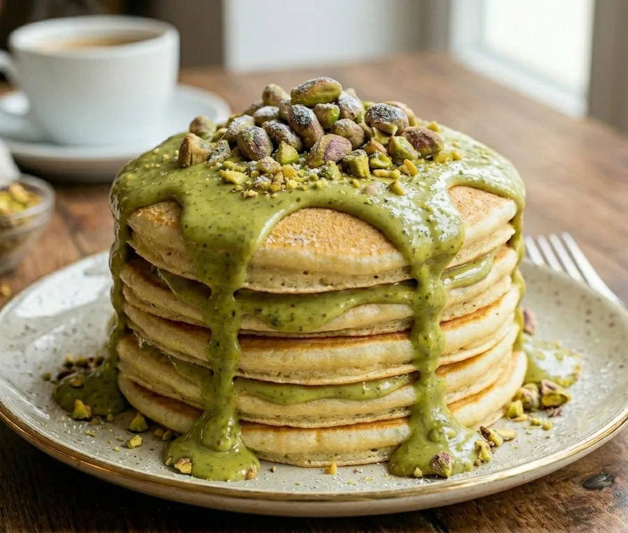 Three-layer pistachio pancakes