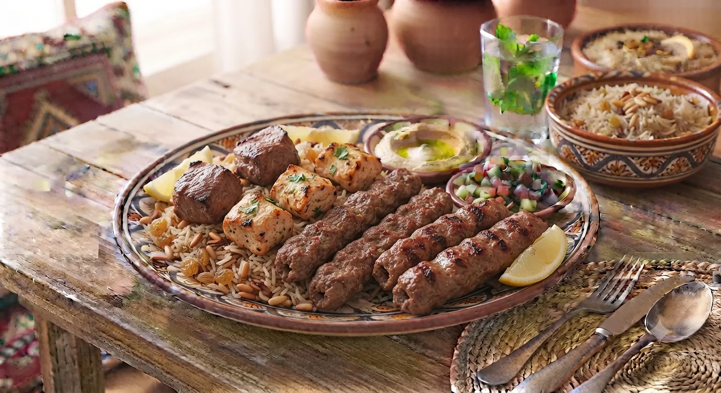 2 قطعة كباب + 2 قطعة شيش طاووق + 2 صباع كفتة + 2 صباع طرب 